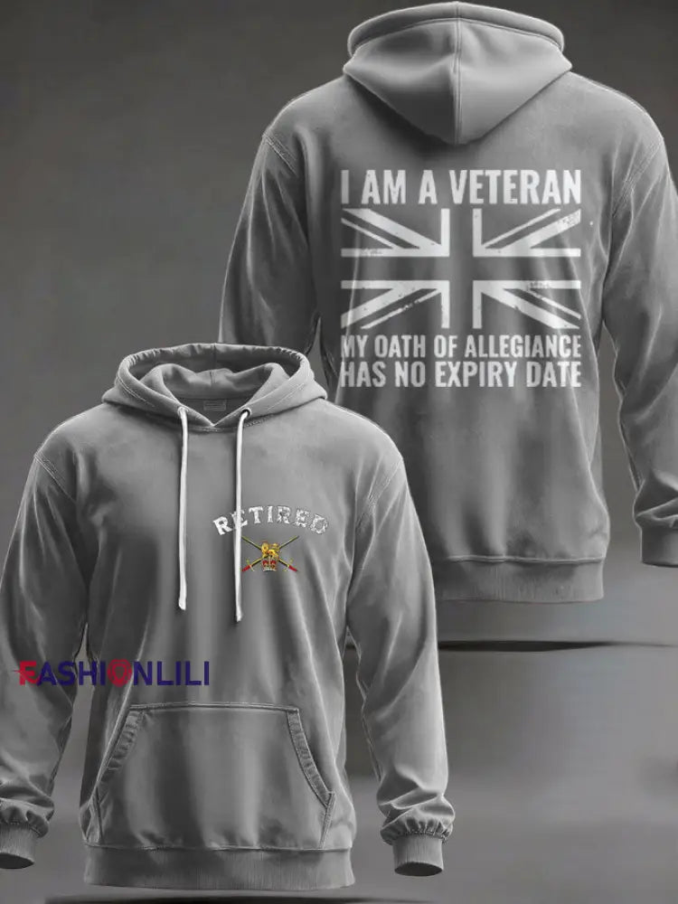 Men’s UK Retired Veteran Printed Hoodie Light Gray / S