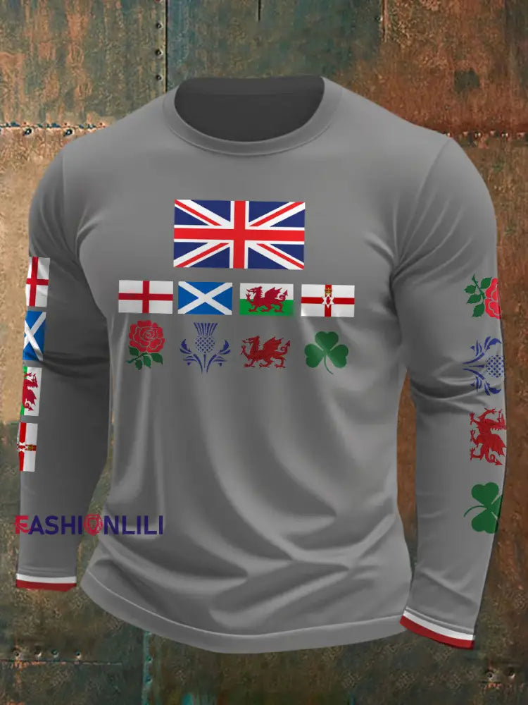 Men’s UK Scotland England Northern Ireland Wales Flag Art Printed T shirt Light Gray / S