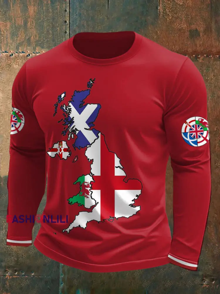 Men’s UK Scotland England Northern Ireland Wales Flag Art Printed T shirt Red / S
