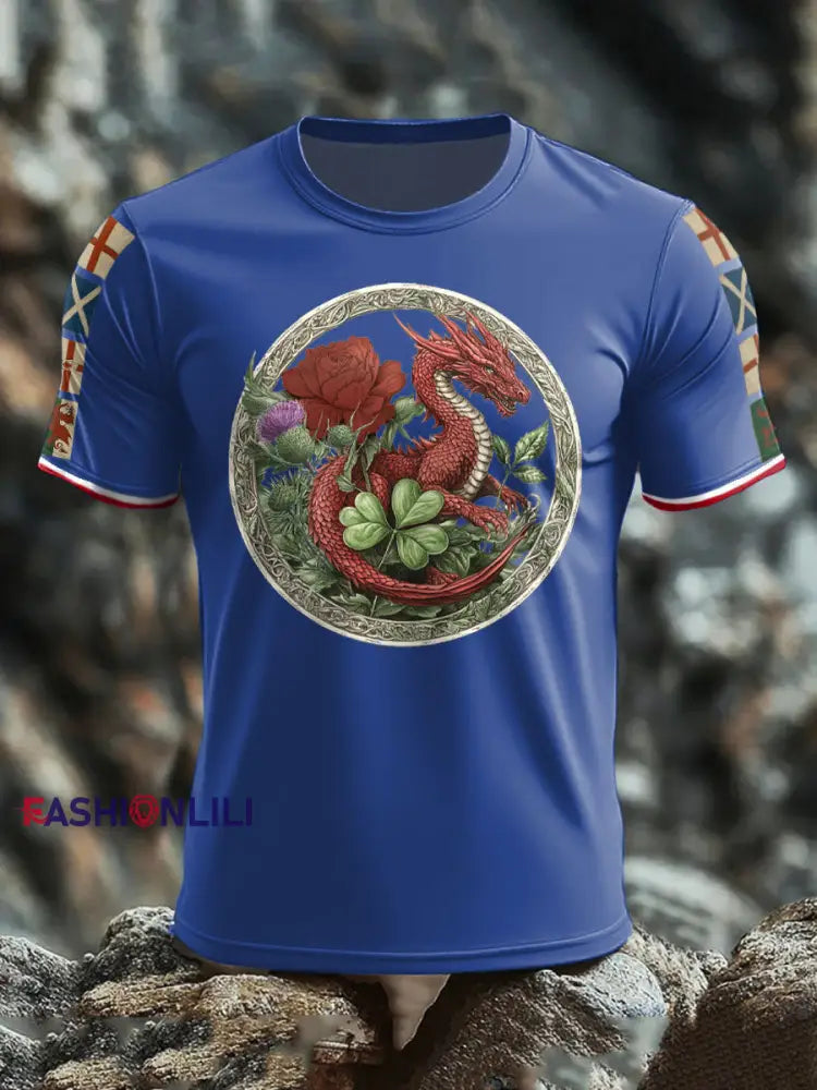 Men’s UK Scotland England Northern Ireland Wales Flag Art Printed T shirt Royal Blue / S