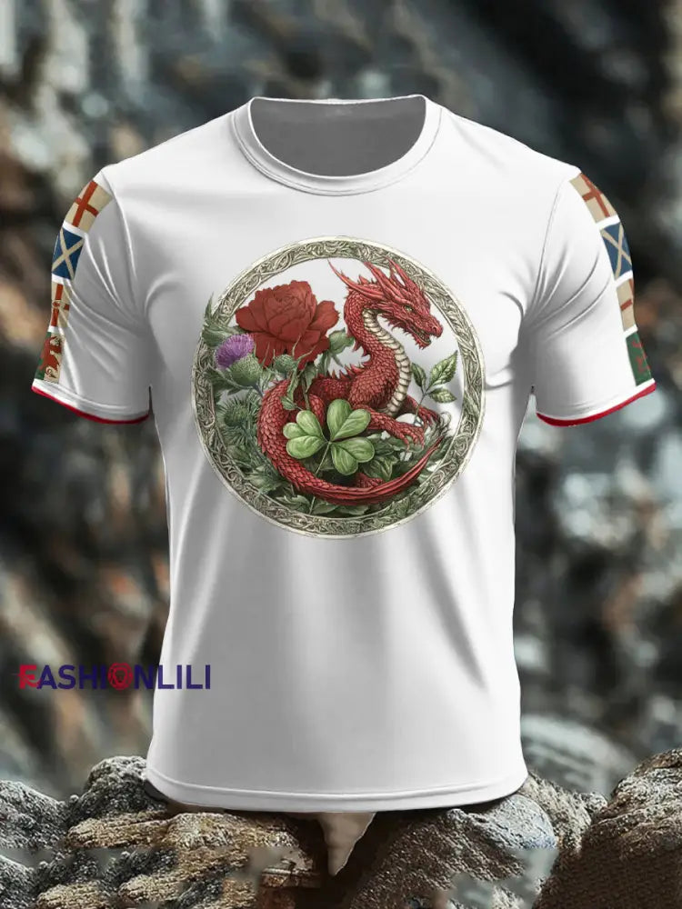 Men’s UK Scotland England Northern Ireland Wales Flag Art Printed T shirt White / S