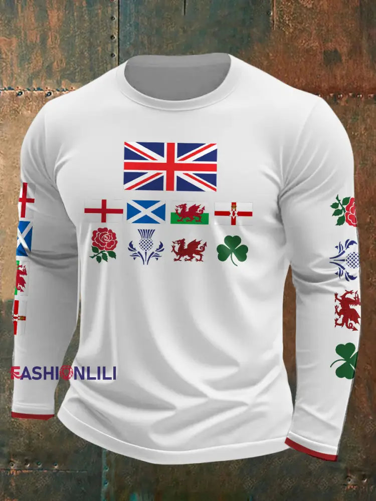 Men’s UK Scotland England Northern Ireland Wales Flag Art Printed T shirt White / S