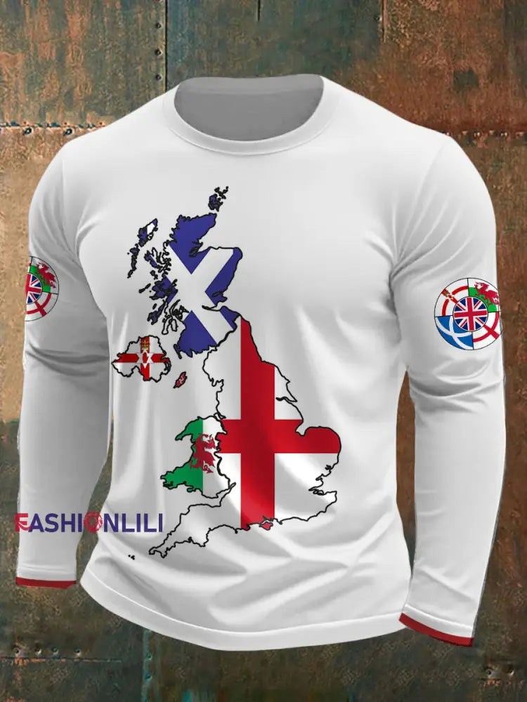 Men’s UK Scotland England Northern Ireland Wales Flag Art Printed T shirt White / S