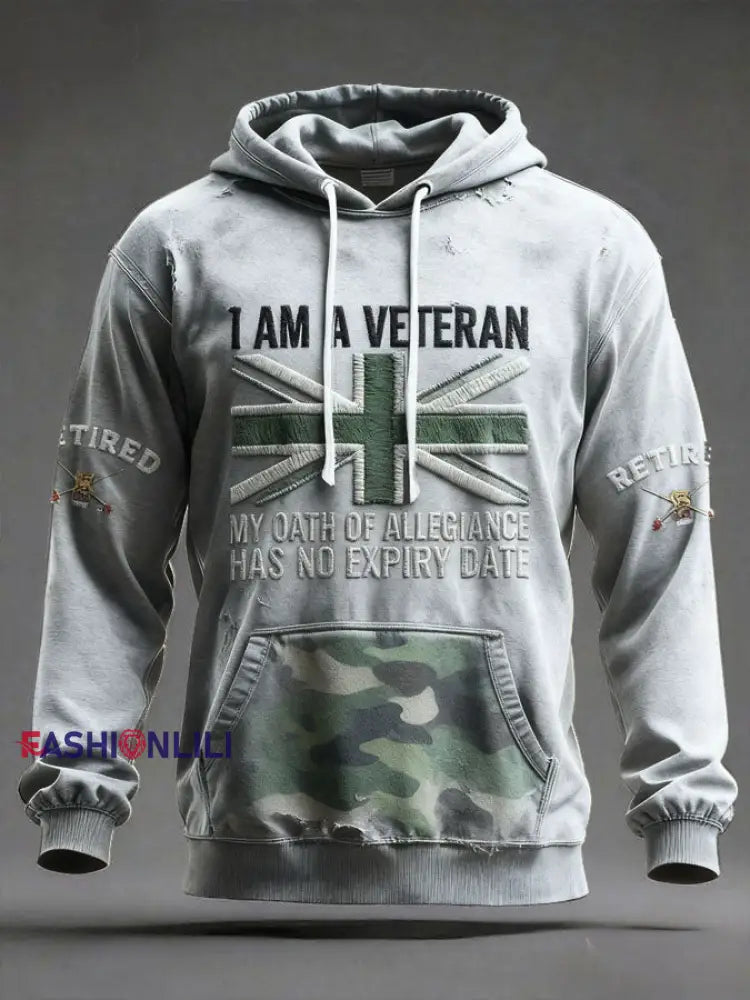 Men’s UK Veteran Printed Hoodie Gray / S