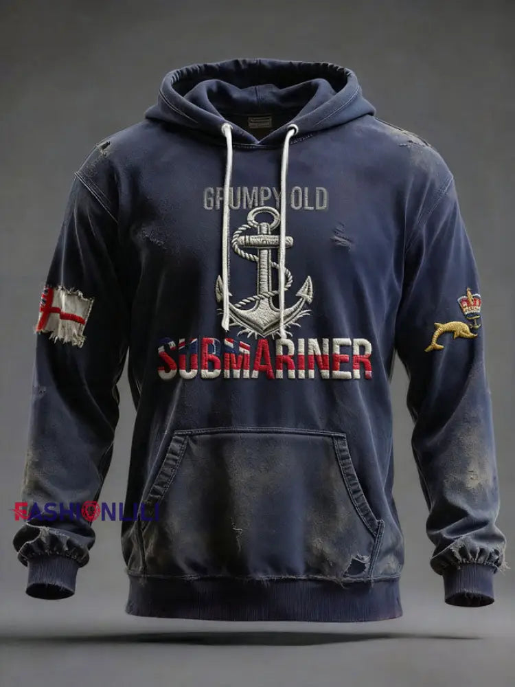Men’s UK Veteran Printed Hoodie Navy Blue / S