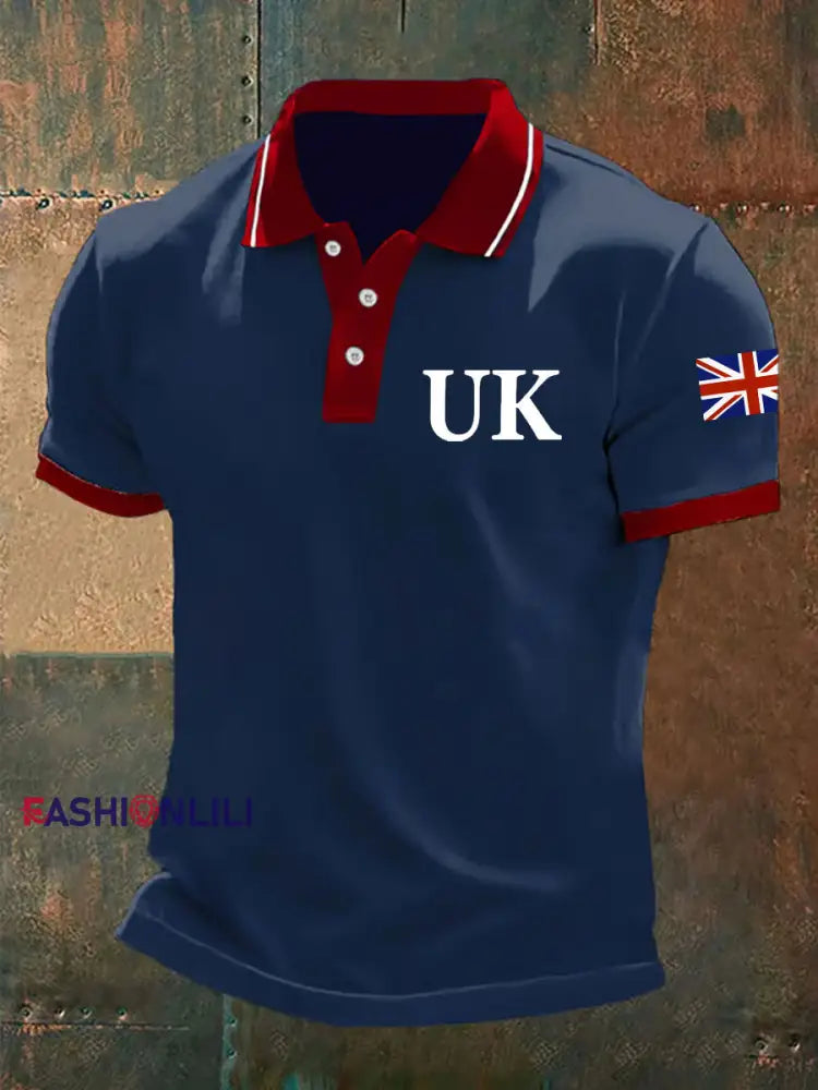 Men’s Union Jack Casual Polo Shirt Blue / S