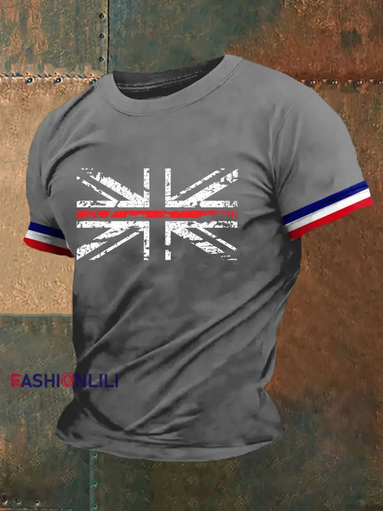 Men’s Union Jack Print Casual T-shirt Gray / S