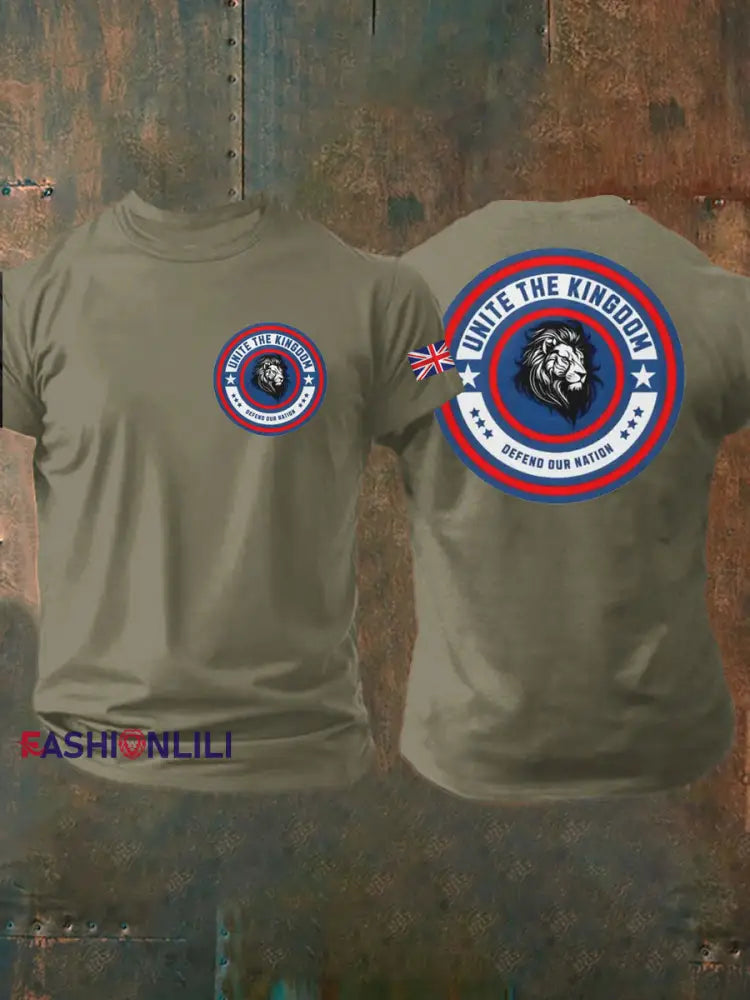 Men’s Unite The Kingdom Defend Or Nation Printed imitation cotton short-sleeved T-shirt Army Green / S