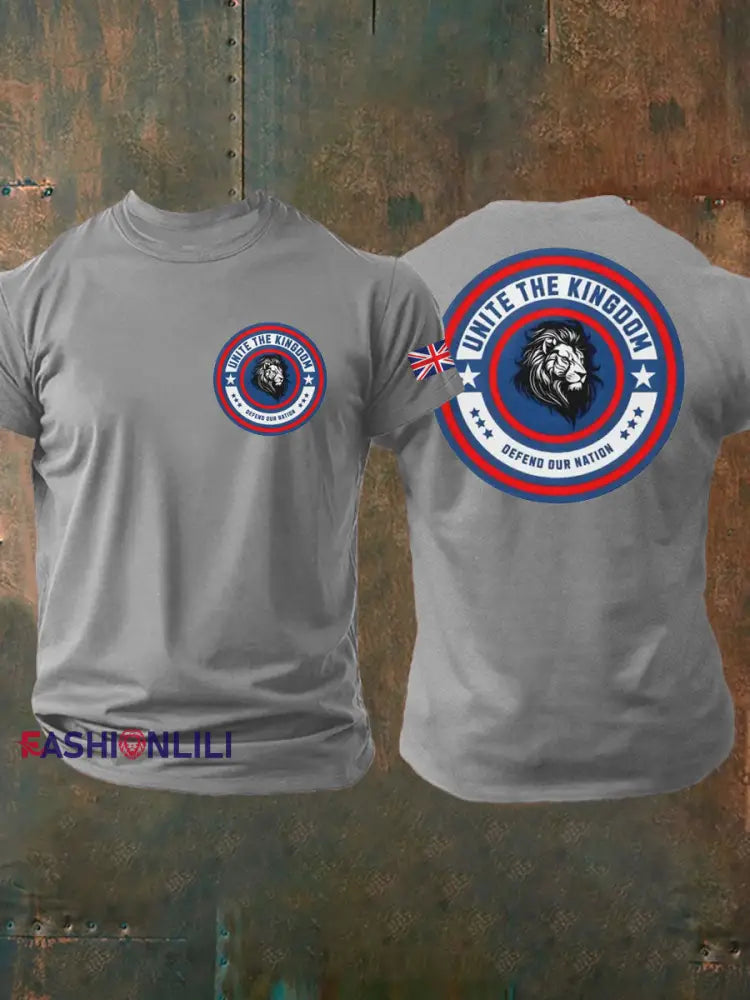Men’s Unite The Kingdom Defend Or Nation Printed imitation cotton short-sleeved T-shirt Light Gray / S