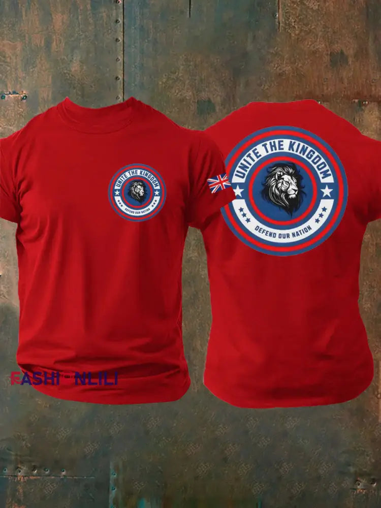 Men’s Unite The Kingdom Defend Or Nation Printed imitation cotton short-sleeved T-shirt Pure Red / S