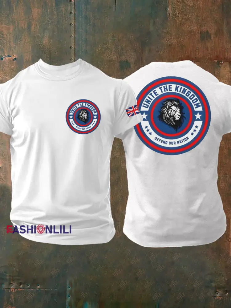 Men’s Unite The Kingdom Defend Or Nation Printed imitation cotton short-sleeved T-shirt White / S