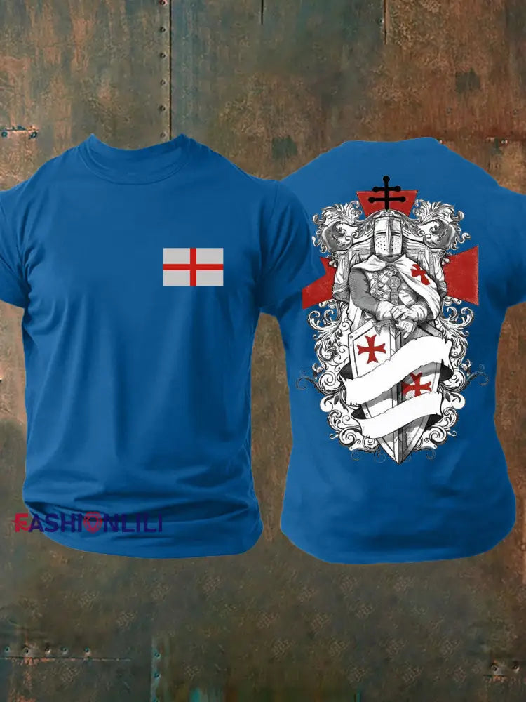 Men’s United Kingdom England imitation cotton short-sleeved T-shirt Blue / S