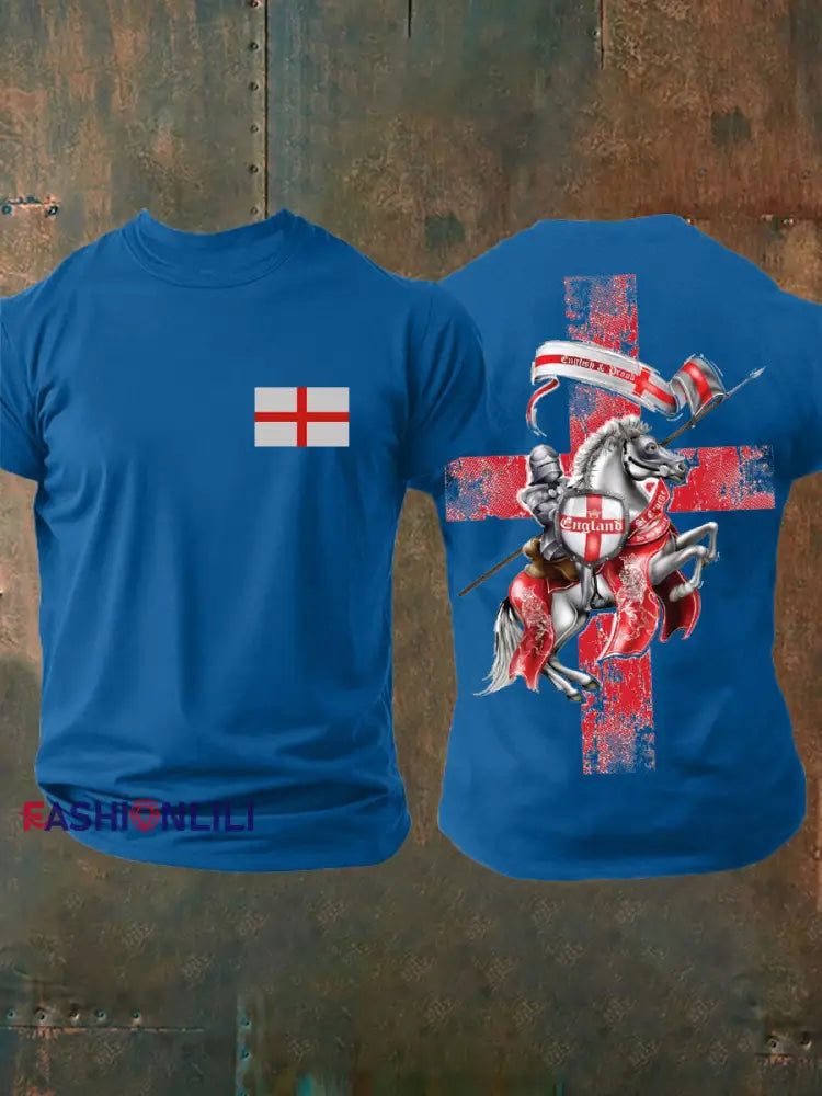 Men’s United Kingdom England imitation cotton short-sleeved T-shirt Blue / S