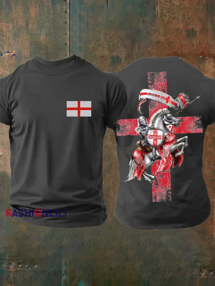 Men’s United Kingdom England imitation cotton short-sleeved T-shirt Dark Gray / S