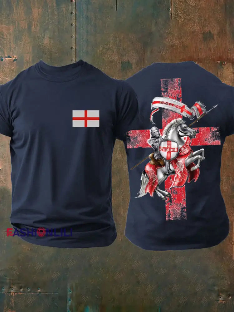 Men’s United Kingdom England imitation cotton short-sleeved T-shirt Navy Blue / S