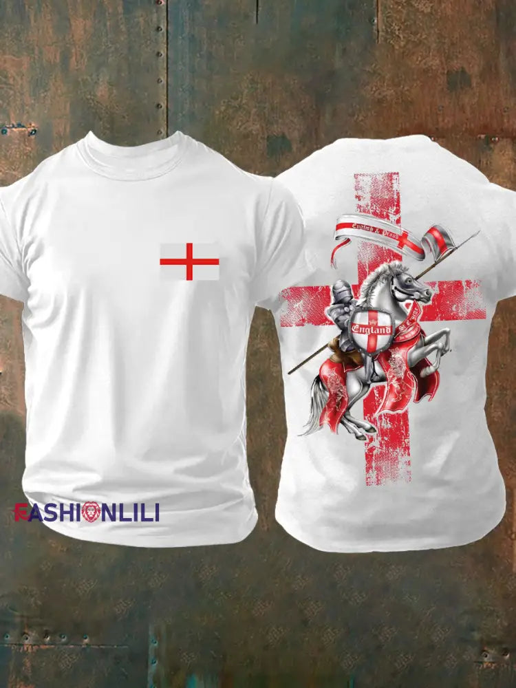 Men’s United Kingdom England imitation cotton short-sleeved T-shirt White / S