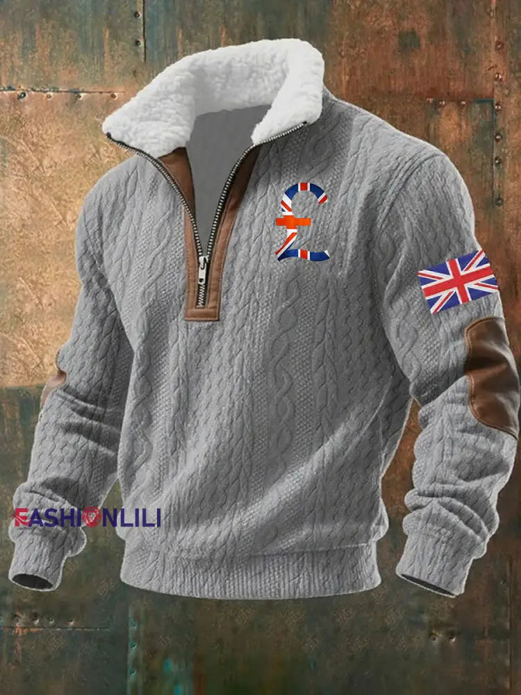 Men’s United Kingdom Print Baggy Zip-up Hoodie Gray / S
