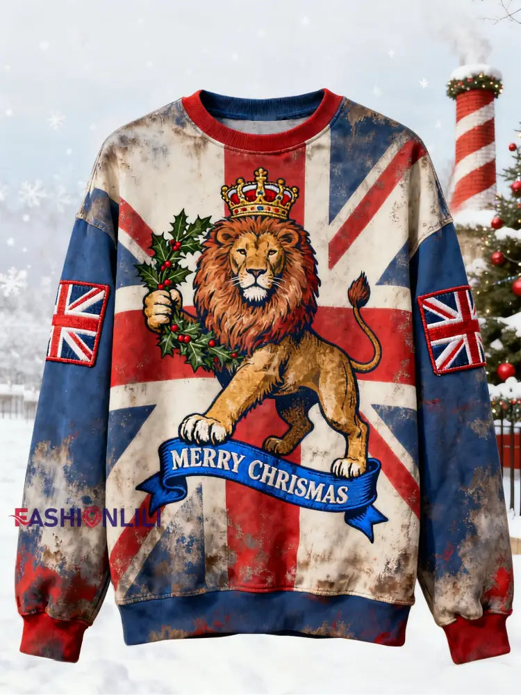 Men’s Vintage British Lion Christmas Crew Neck Sweatshirt As picture / S