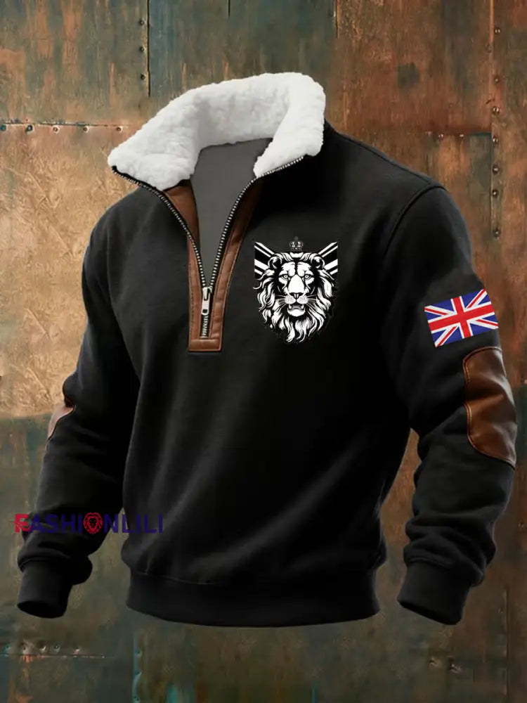 Men’s Vintage British Lion Print Sweatshirt Black / S