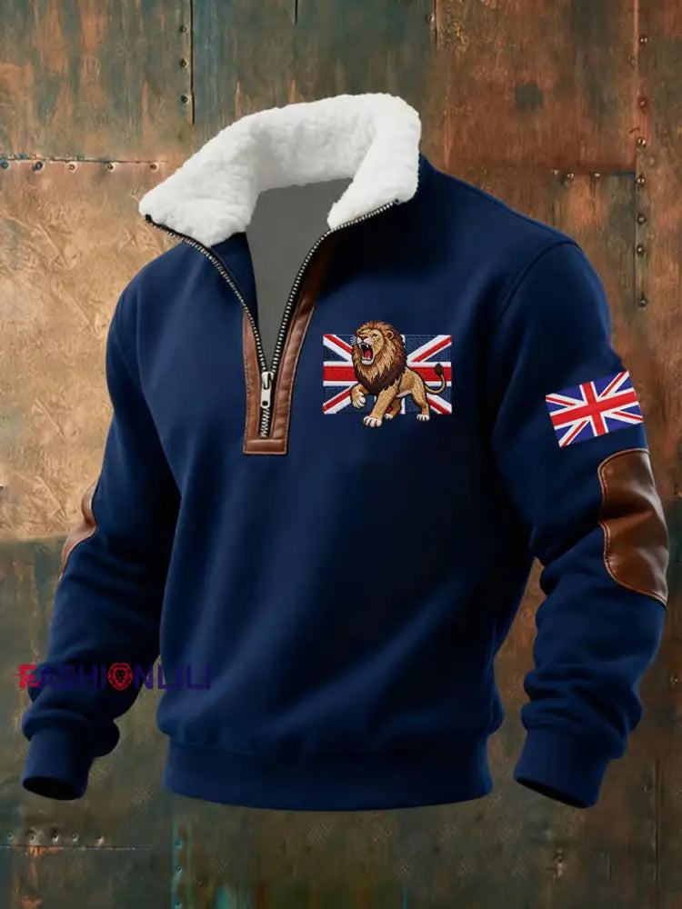 Men’s Vintage British Lion Print Sweatshirt Blue / S