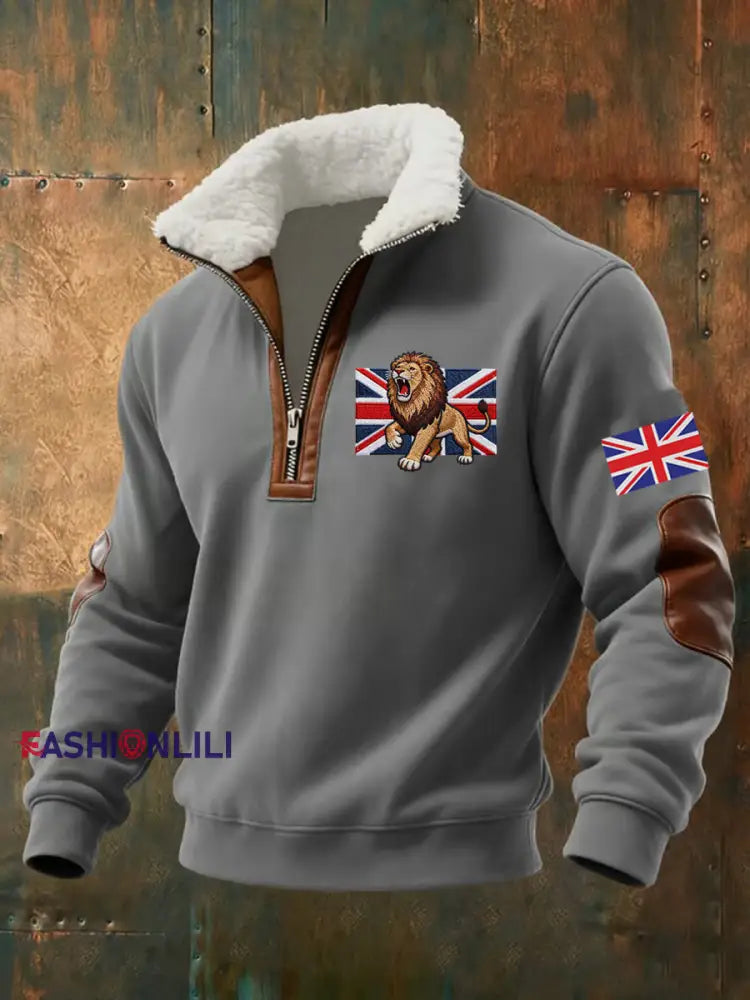 Men’s Vintage British Lion Print Sweatshirt Gray / S