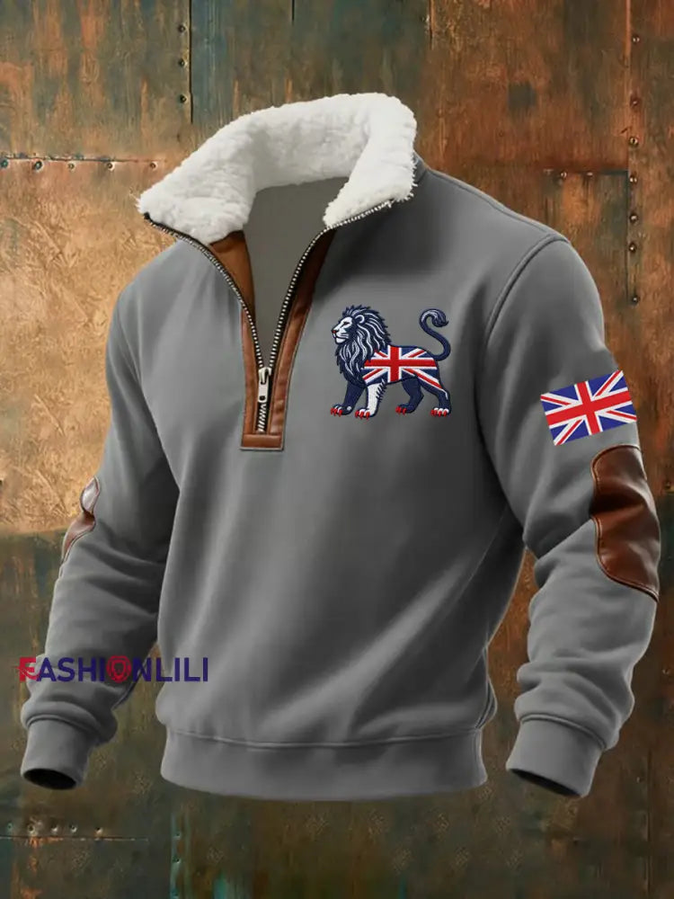 Men’s Vintage British Lion Print Sweatshirt Gray / S