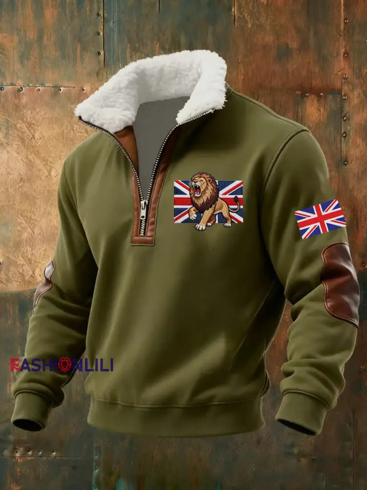 Men’s Vintage British Lion Print Sweatshirt Green / S