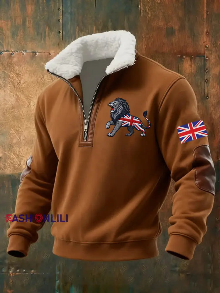 Men’s Vintage British Lion Print Sweatshirt Khaki / S