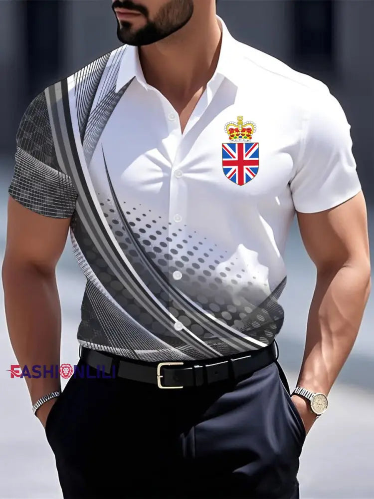 Men’s Vintage England Crown Casual Shirt Gray / S