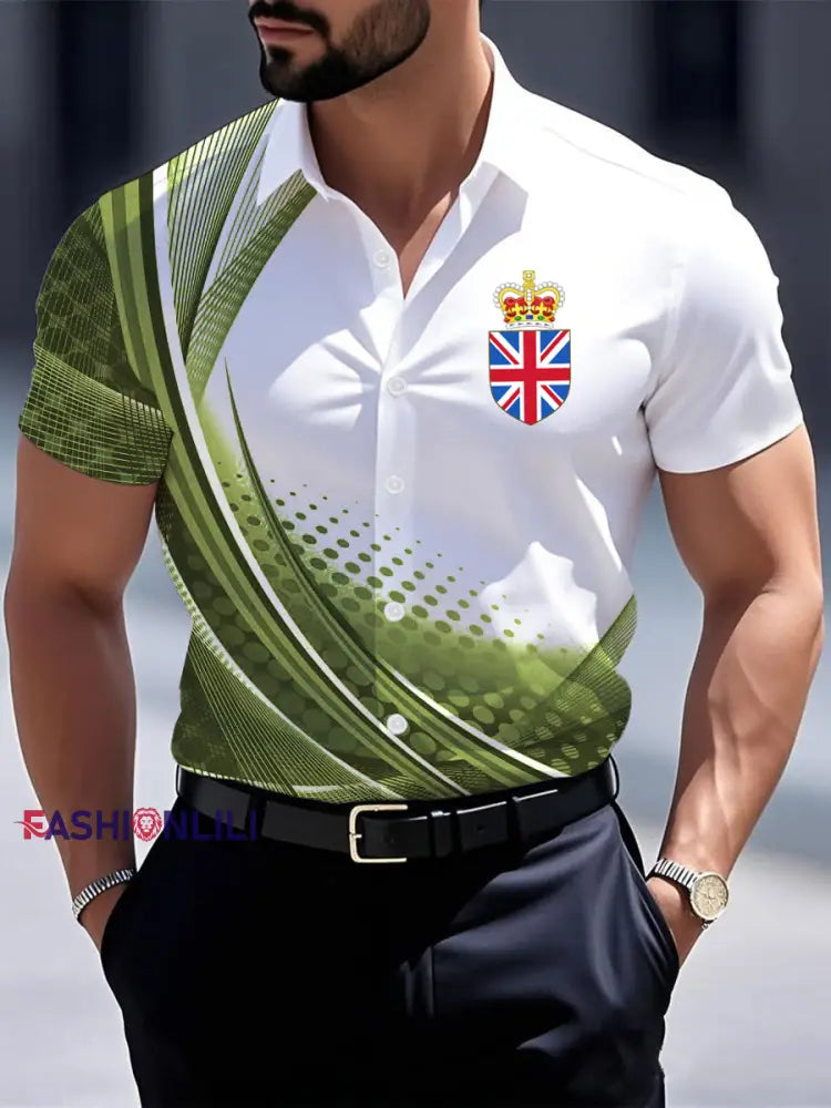 Men’s Vintage England Crown Casual Shirt Green / S