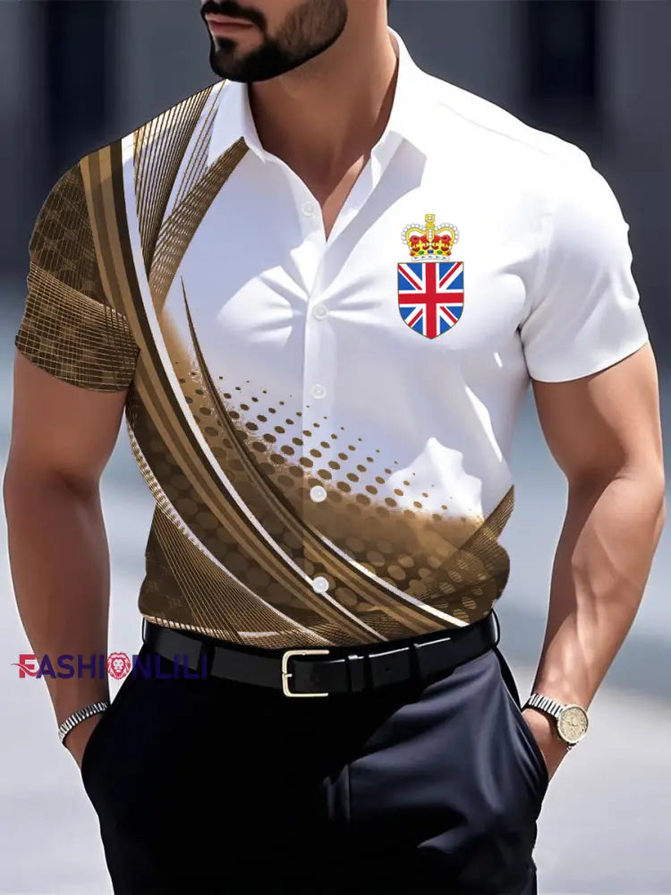 Men’s Vintage England Crown Casual Shirt Khaki / S