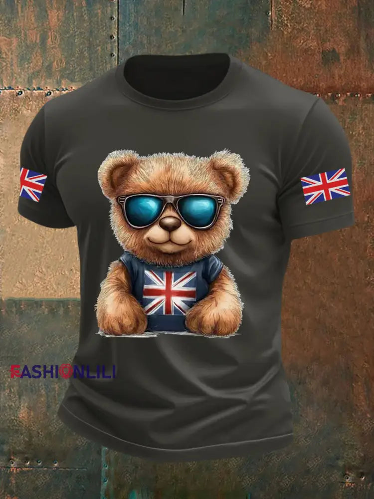 Men’s Vintage England Flag Beer Printed T-shirt Dark Gray / S