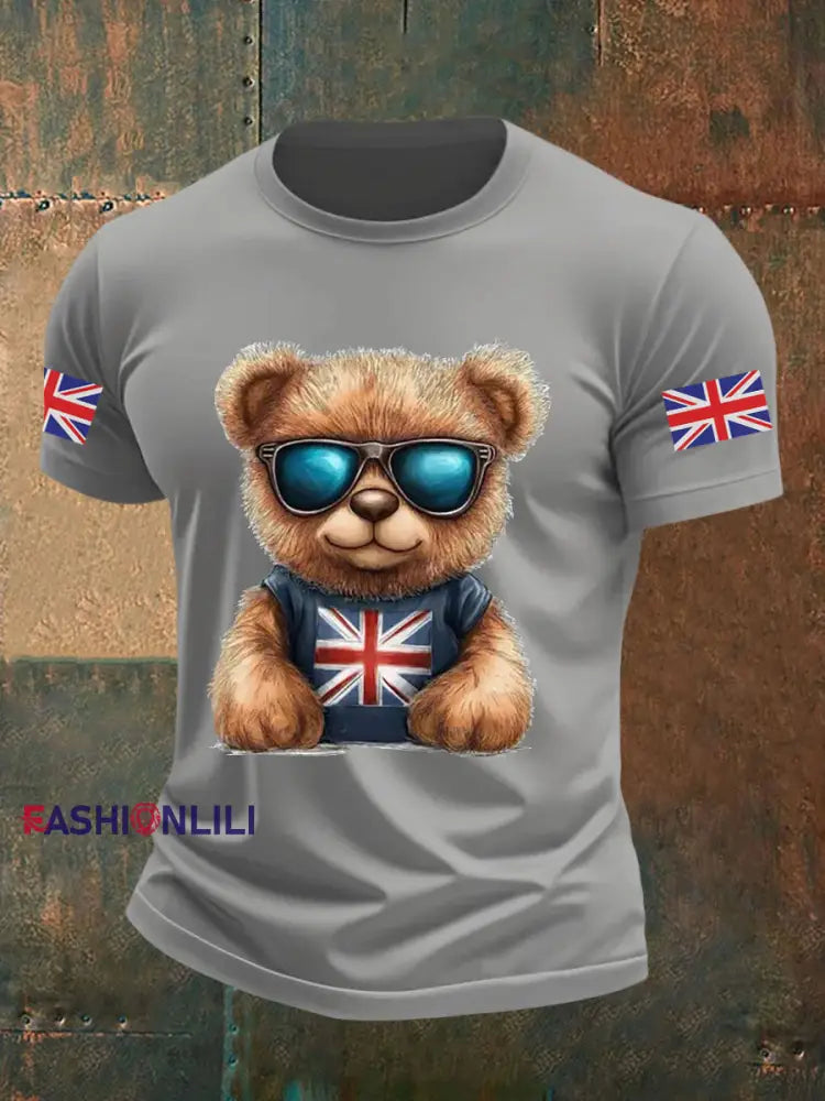Men’s Vintage England Flag Beer Printed T-shirt Light Gray / S