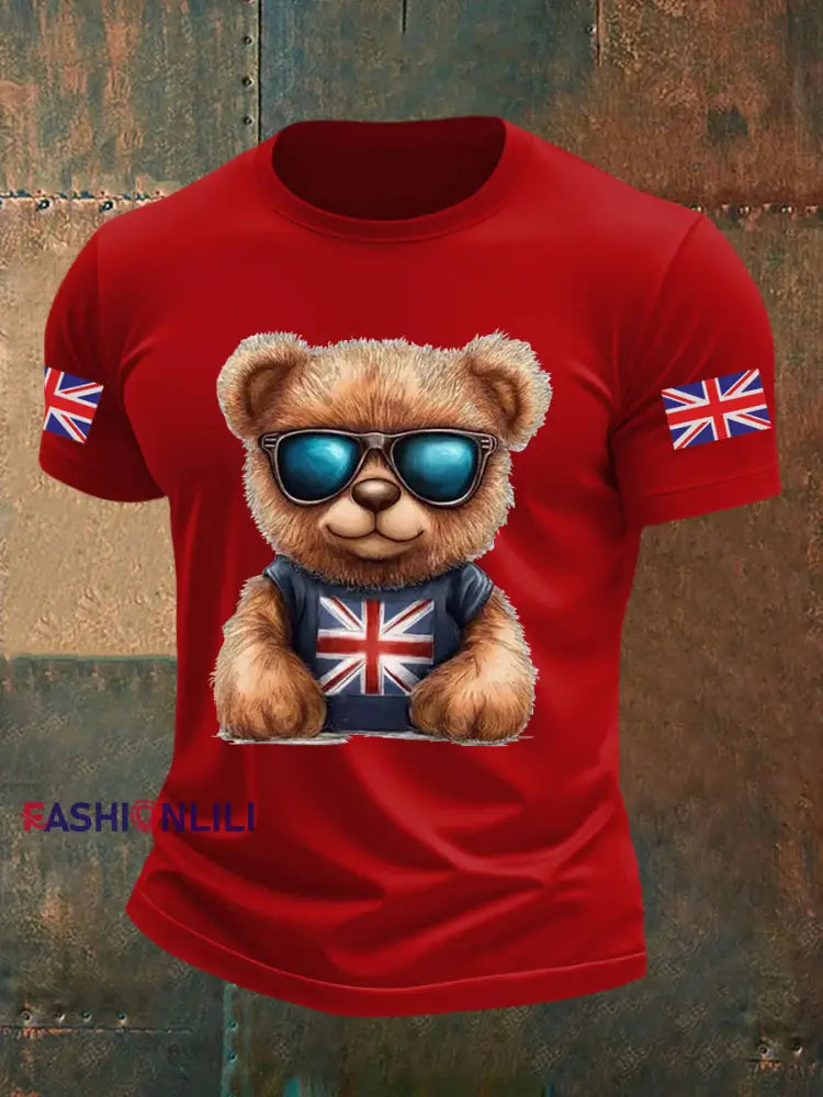 Men’s Vintage England Flag Beer Printed T-shirt Pure Red / S