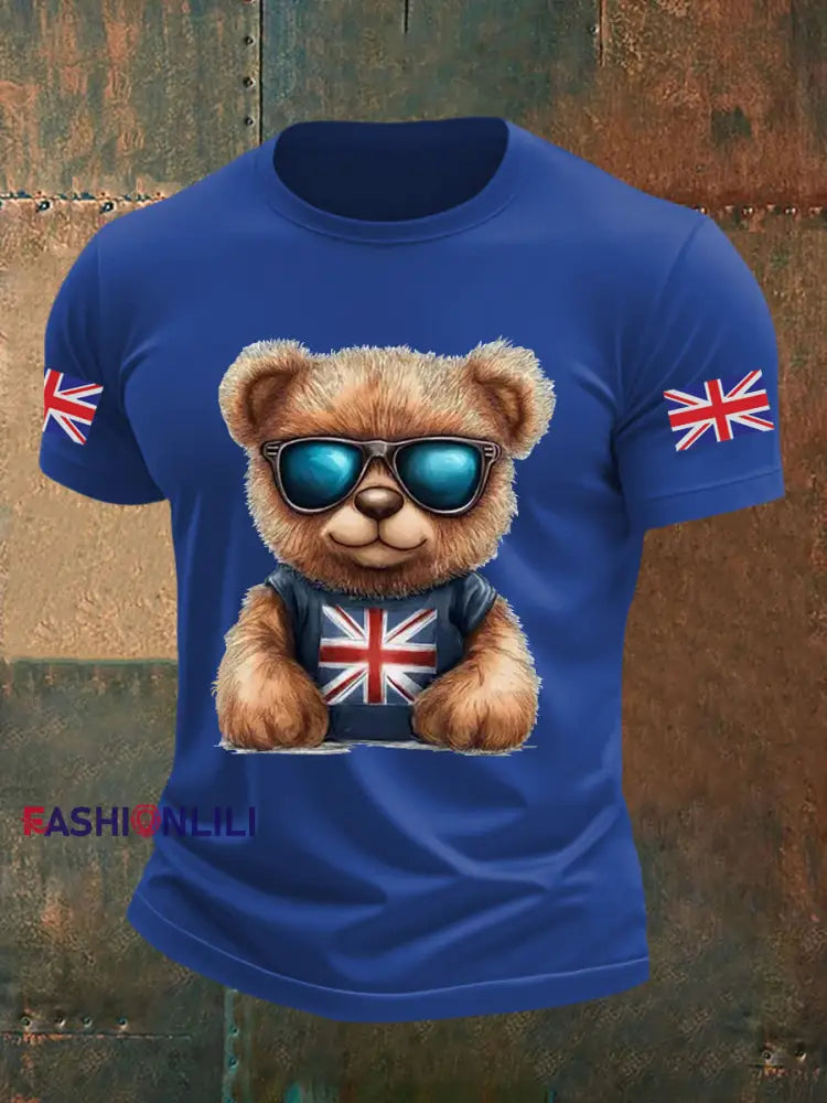 Men’s Vintage England Flag Beer Printed T-shirt Royal Blue / S