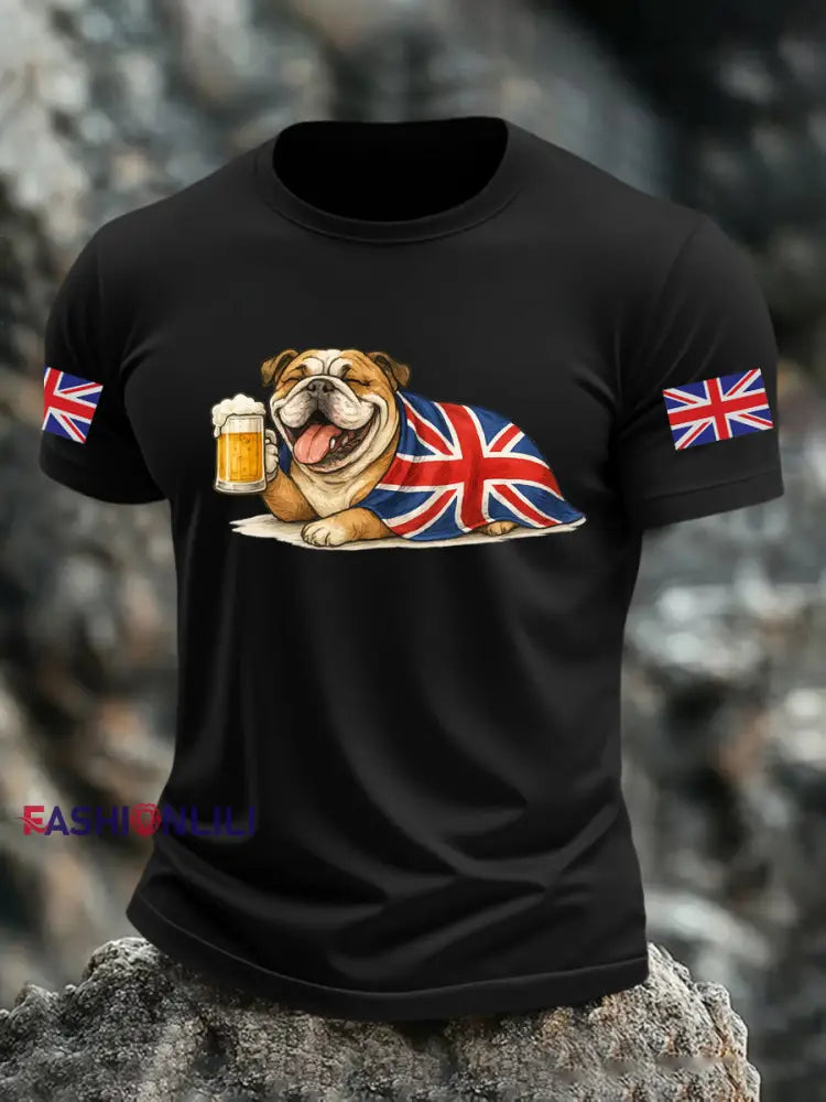 Men’s Vintage England Flag Casual Printed T-shirt Black / S