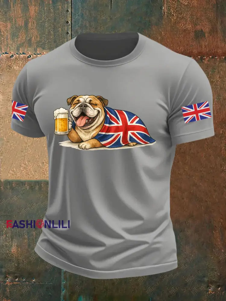 Men’s Vintage England Flag Casual Printed T-shirt Light Gray / S