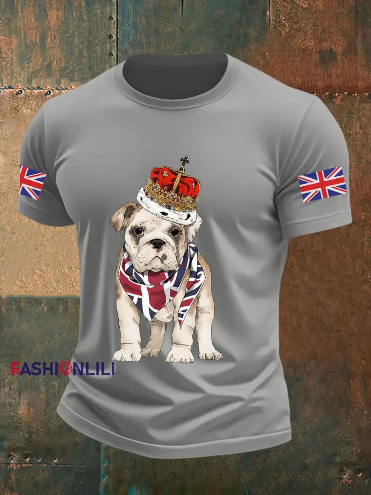 Men’s Vintage England Flag Casual Printed T-shirt Light Gray / S