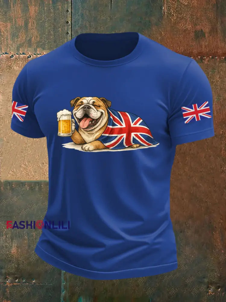 Men’s Vintage England Flag Casual Printed T-shirt Royal Blue / S