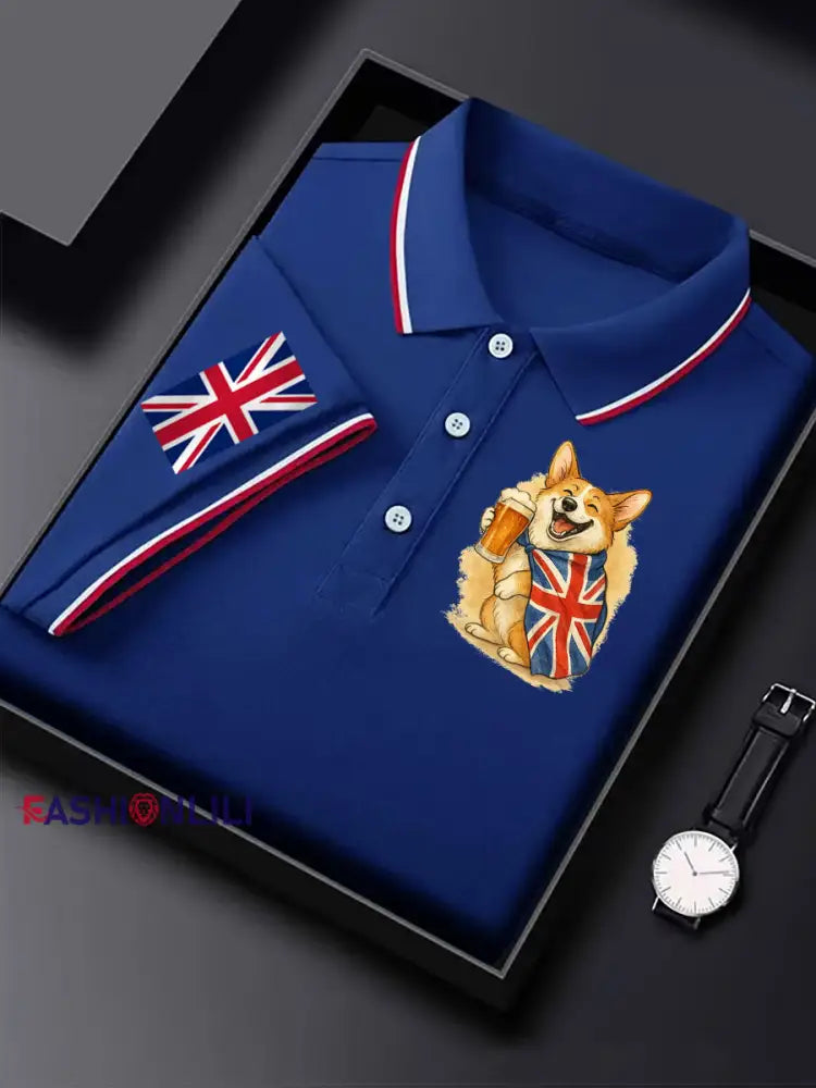 Men’s Vintage England Flag Casual Shirt Blue / S