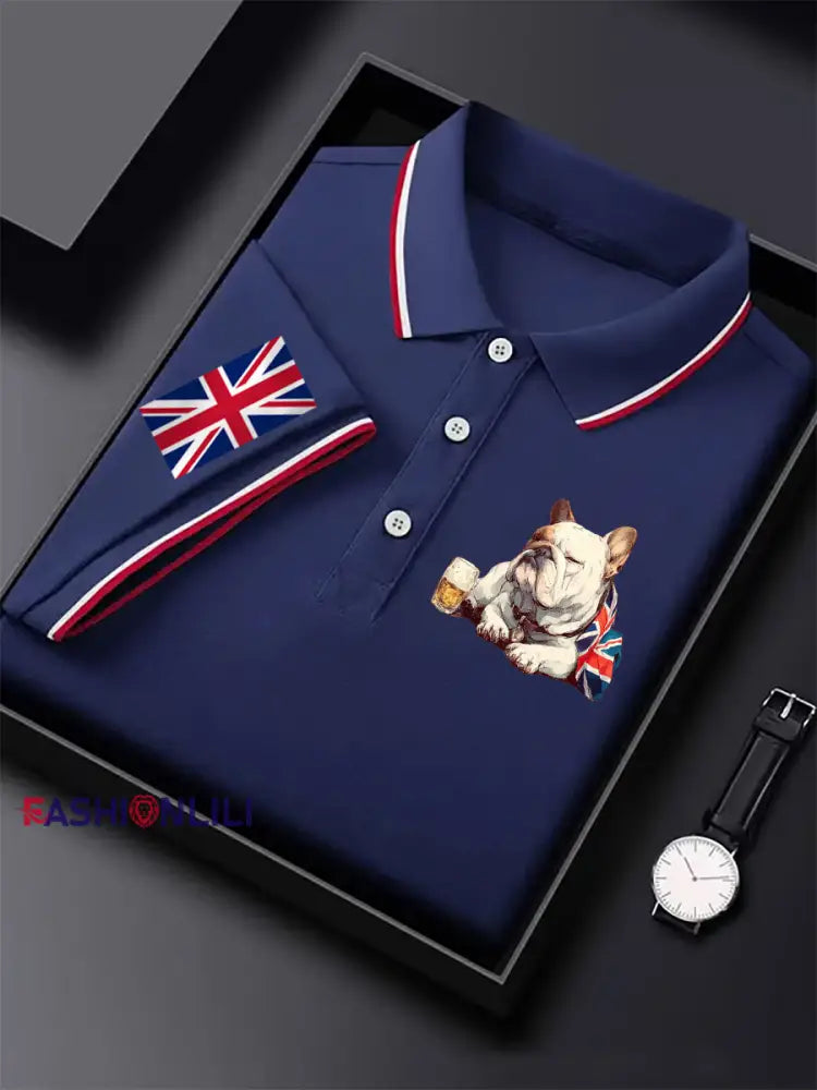 Men’s Vintage England Flag Casual Shirt Dark Blue / S