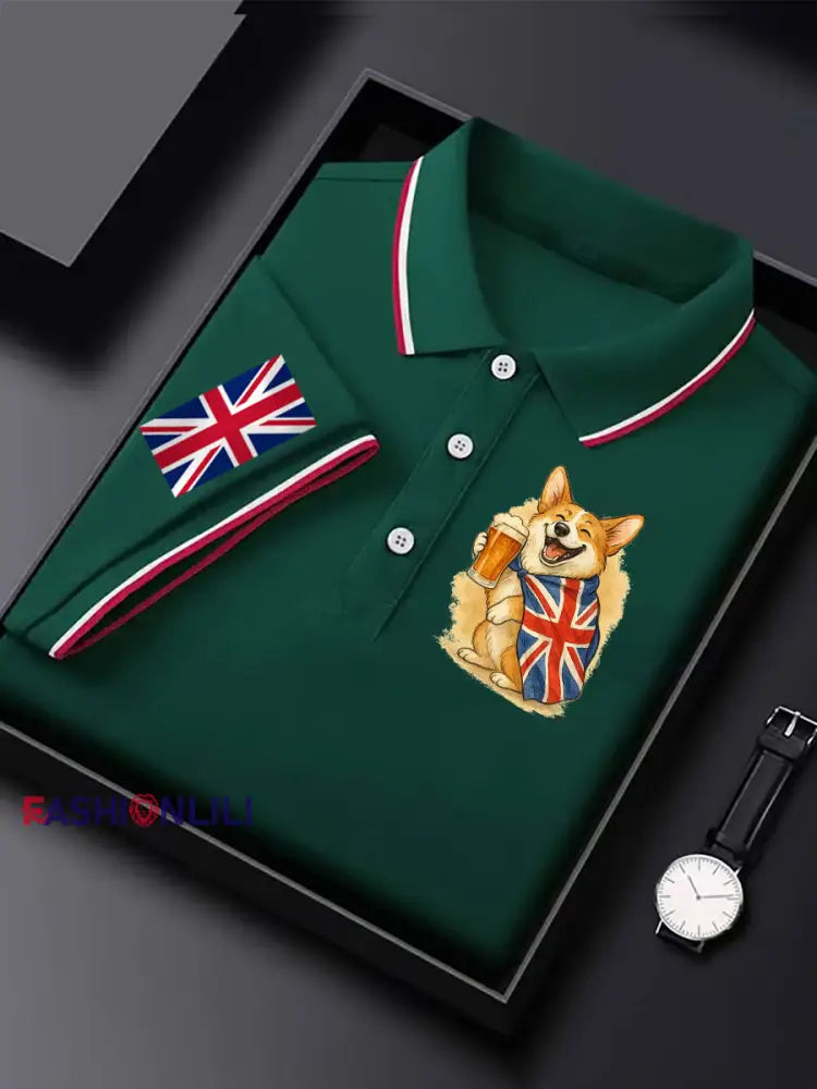 Men’s Vintage England Flag Casual Shirt Dark Green / S