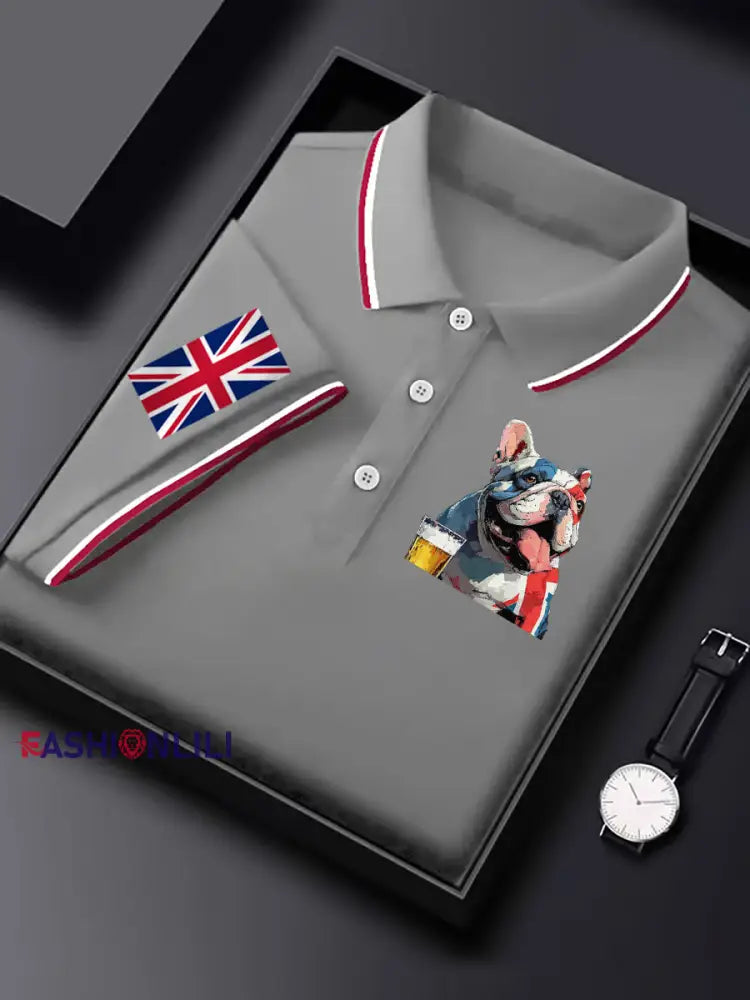 Men’s Vintage England Flag Casual Shirt Light Gray / S