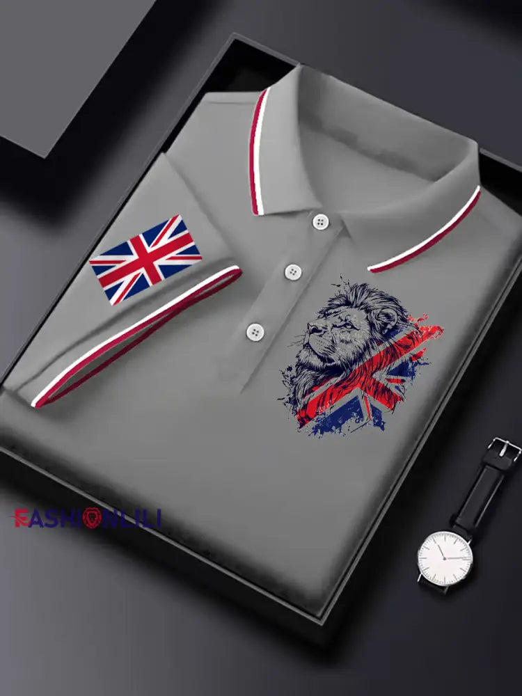 Men’s Vintage England Flag Lion Casual Shirt Gray / S