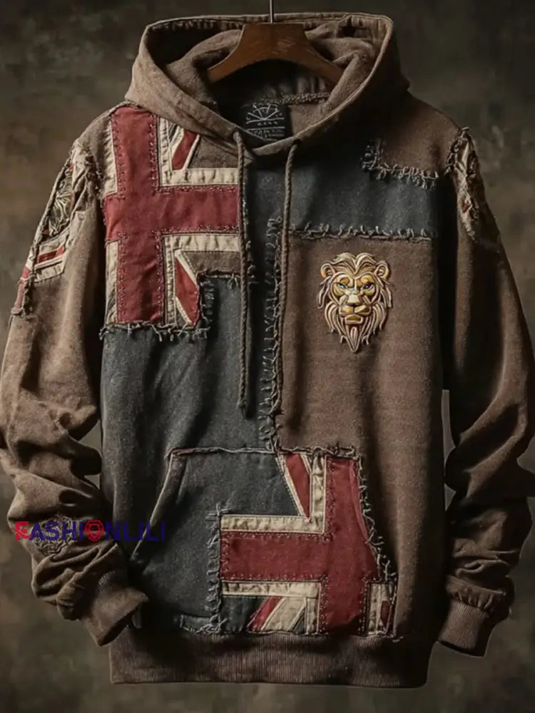 Men’s Vintage England Flag Lion Printed Hoodie As picture / S