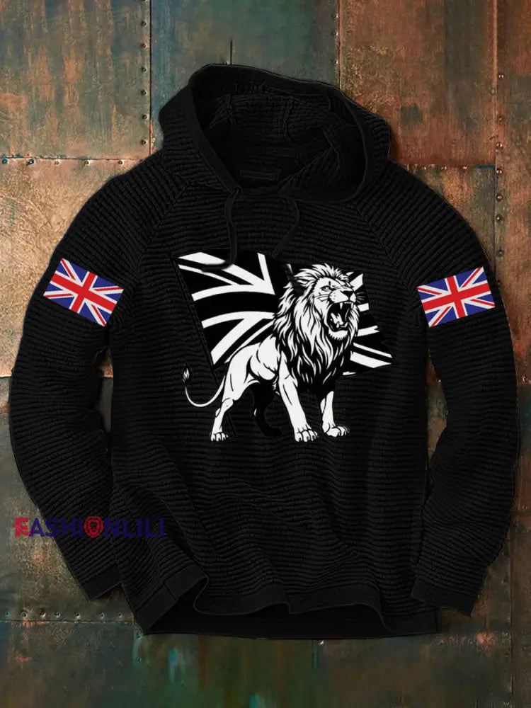 Men’s Vintage England Flag Lion Printed Hoodie Black / S