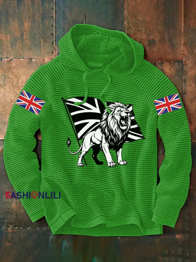 Men’s Vintage England Flag Lion Printed Hoodie Green / S