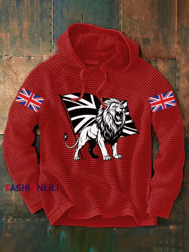 Men’s Vintage England Flag Lion Printed Hoodie Red / S