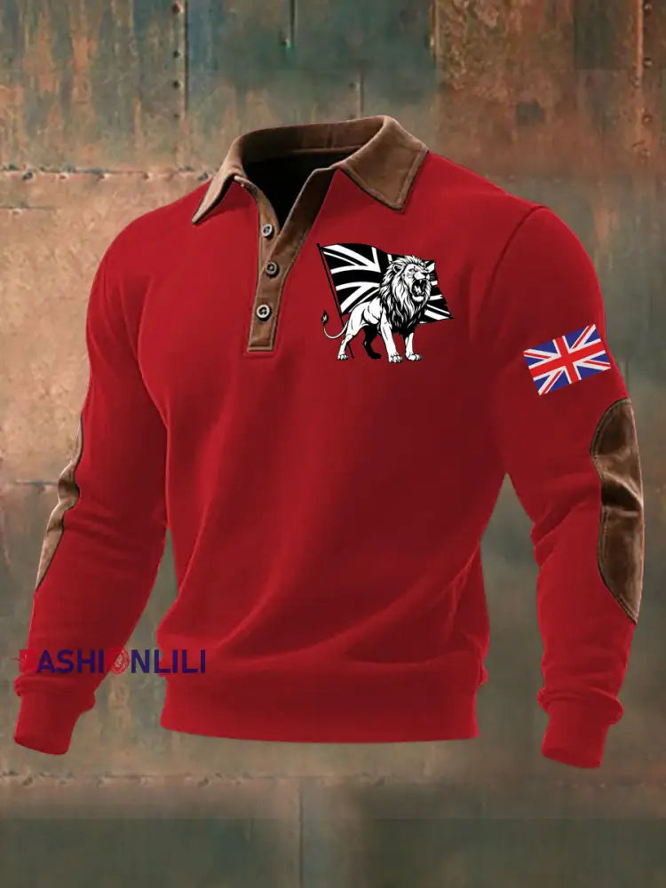 Men’s Vintage England Flag Lion Printed Shirt Red / S