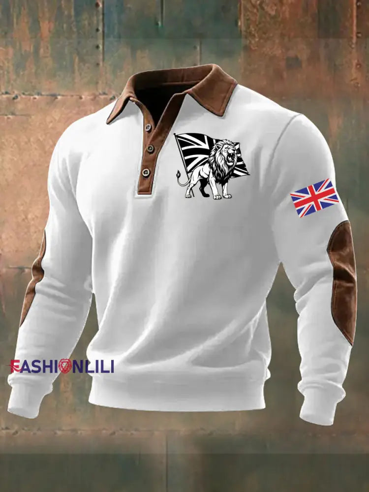 Men’s Vintage England Flag Lion Printed Shirt White / S